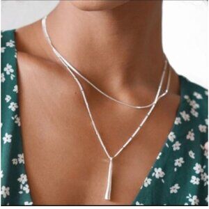 Jenny Bird Leana Pendant Double Chain Necklace NWT Silver